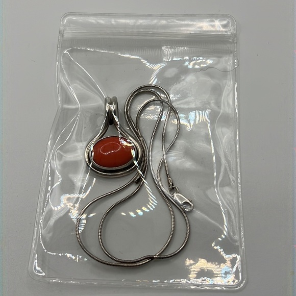 TAXCO TJ-75 PINK CORAL AND STERLING PENDANT ON A STERLING SILVER 20” SNAKE CHAIN - Picture 7 of 12